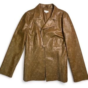Charlotte Russe Womens Vintage Retro Faux Leather Jacket Light Brown Size L